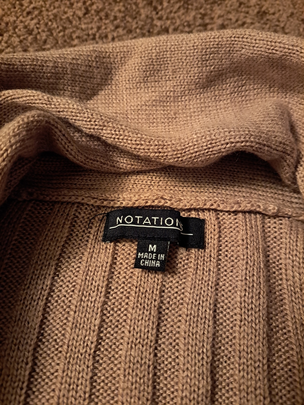 Notations Open-Front Ribbed Draped Cardigan Sweater With Shawl Collar - Taupe - Picture 3 of 7